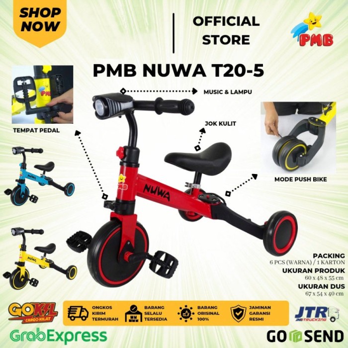 Sepeda Anak 3 Roda Balance Bike Push BIKE Tricycle 3in1 PMB NUWA T20-5 Anak 3 4 5 6 tahun