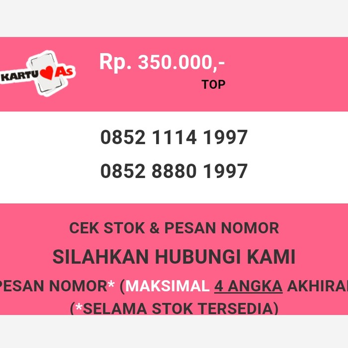 Nomor cantik Telkomsel AS murah tahun lahir 1997 simpati as T2888-350
