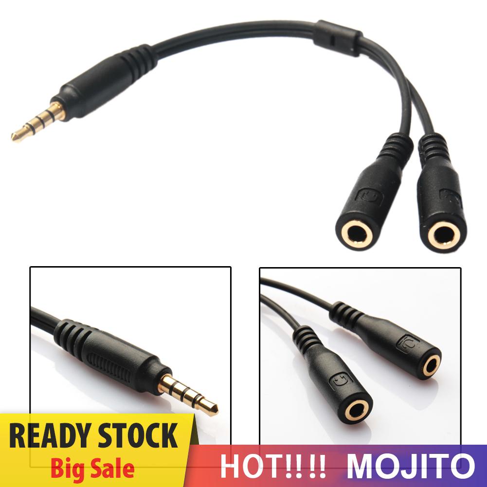 MOJITO 3.5mm Stereo Audio Male to 2 Female Headphone Mic Y Splitter Cable Adapter