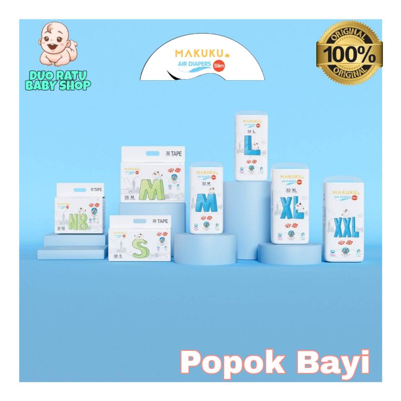 NEW! Popok Makuku Air Diapers SLIM Tape NB28, S38, M36 | Pants M32, L34, XL32, XXL28