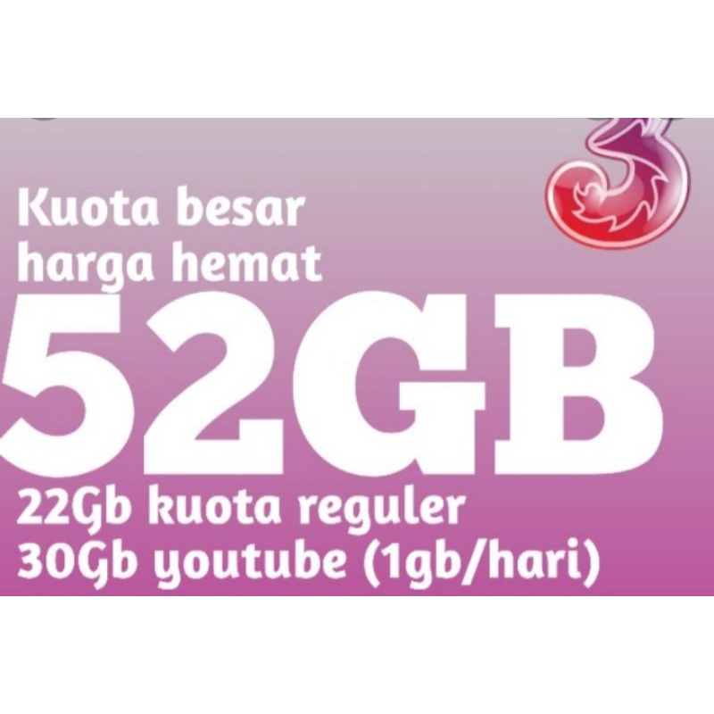 paket data 3 unlimited 52GB
