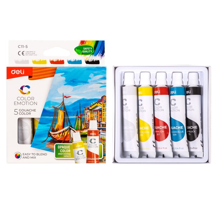 

air-cat- deli cat gouache / cat guas 5/12/24 warna kemasan kotak 12ml ec11 - 12 warna -cat-air.