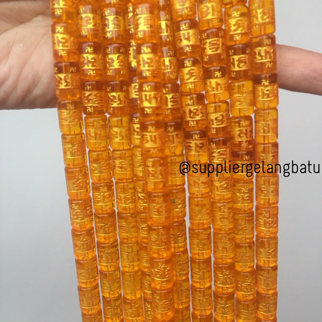 Tabung Tibet kuning lucky charm tibetian bracelet bahan bongkah batu hoki impor cina craft DIY akik