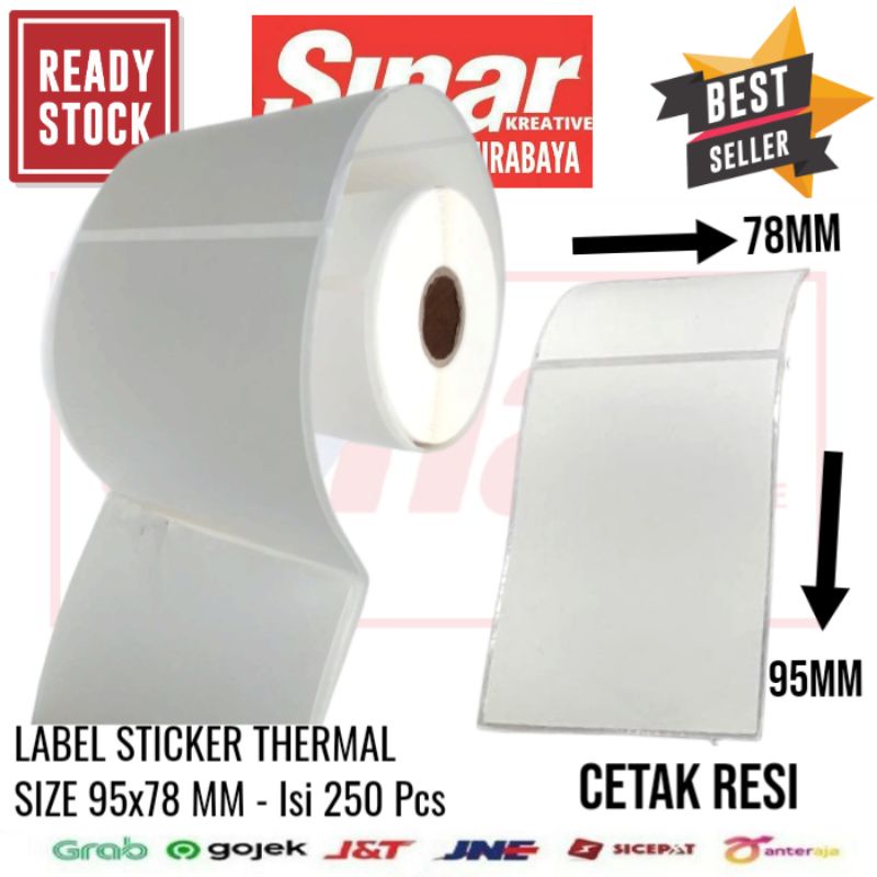 

LABEL STICKER THERMAL SIZE 78x95mm CETAK RESI - ISI 250 Pcs WHITE WITH GAP