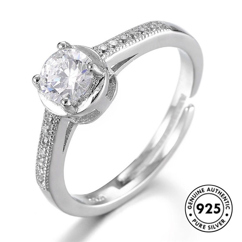 Cincin Model Terbuka Bahan S925 Silver Aksen Berlian