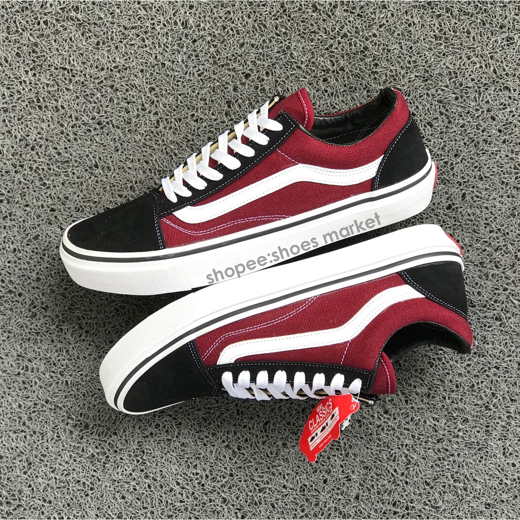 Vans Oldskool Black Maroon White Bisa Bayar Ditempat Real Picture Sneakers Pria