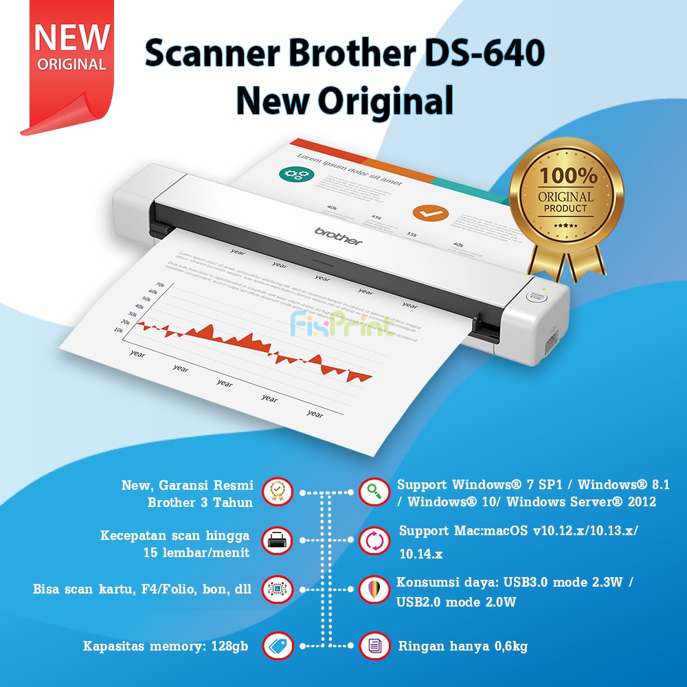 Scanner Brothr DS-640 New Original, Compact Mobile Document Scanner DS640