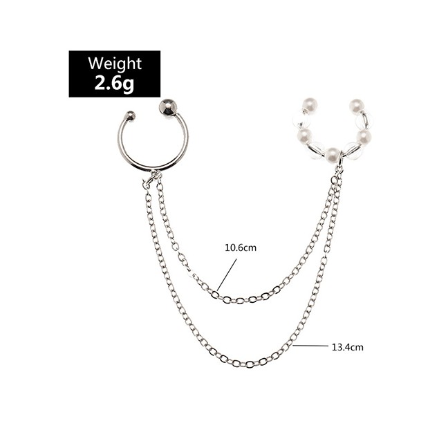 LRC Anting Tusuk Fashion Silver Color C-shaped Pearl Chain P84173