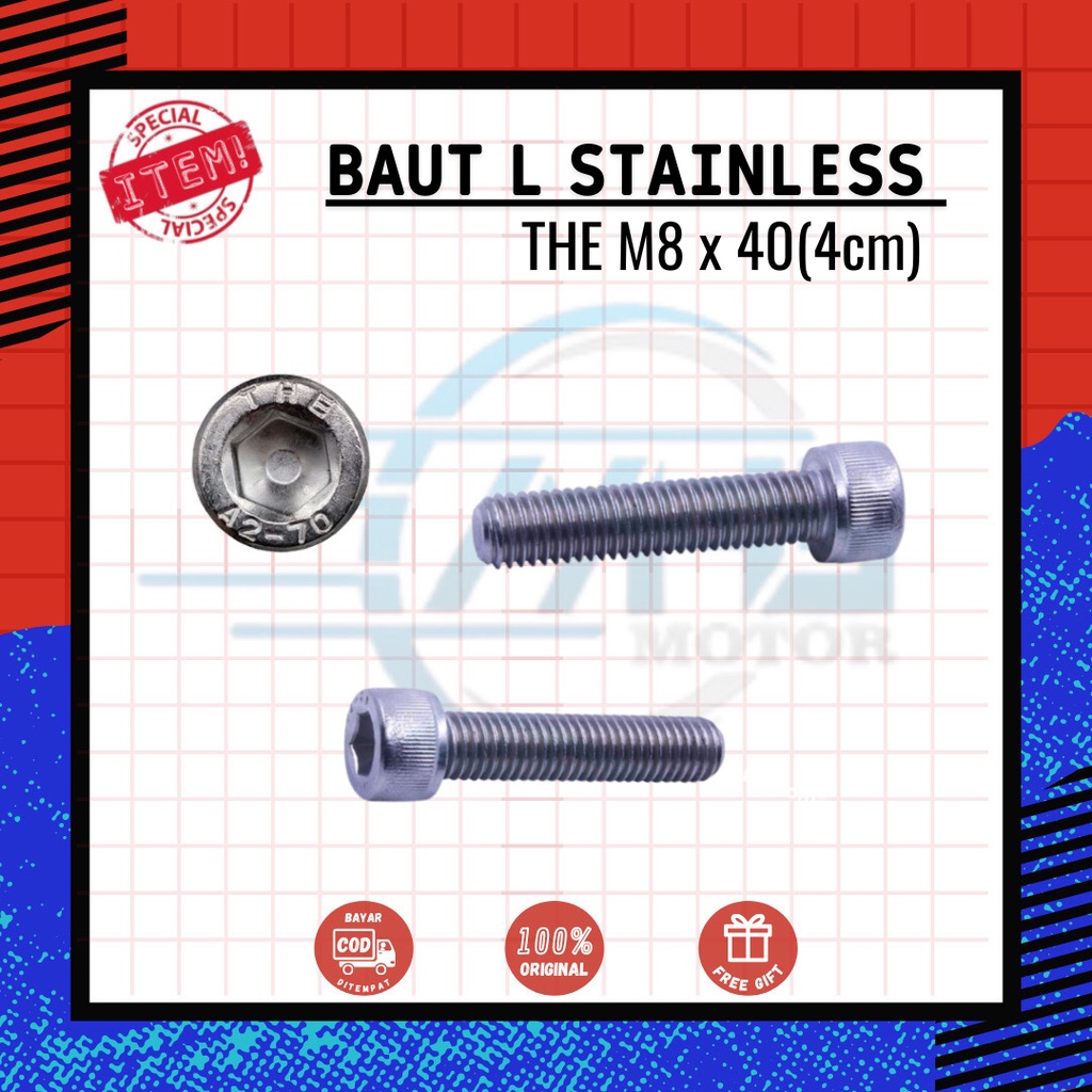 BAUT L M8X40 STAINLESS STEEL / BAUT L STAINLESS M8 X 40 SS SUS 304 ANTI KARAT