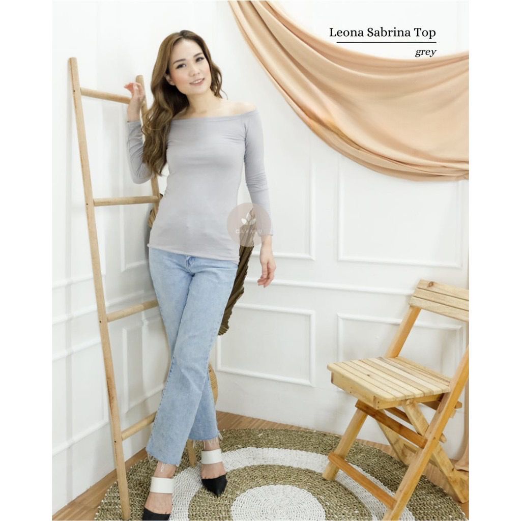 CAVALU 069 Leona Longsleeve Sabrina Long Sleeve Crop Top Baju Atasan Lengan Panjang Wanita