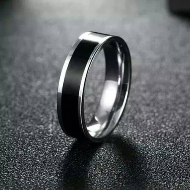 Cincin titanium couple hitam list silver anti karat selamanya stainless steel ring fashion