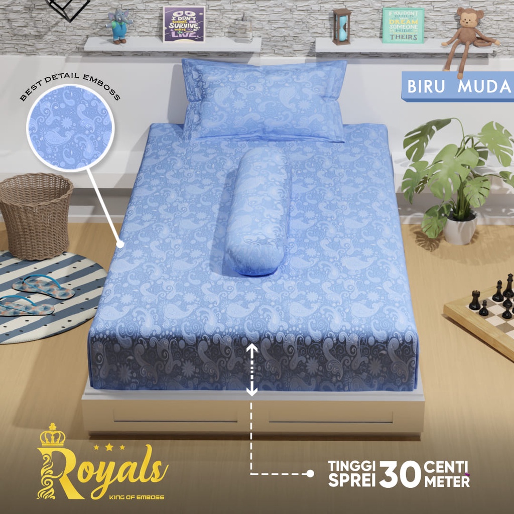 Royals Sprei Jacquard Emboss Uk 100/120 - Biru Muda