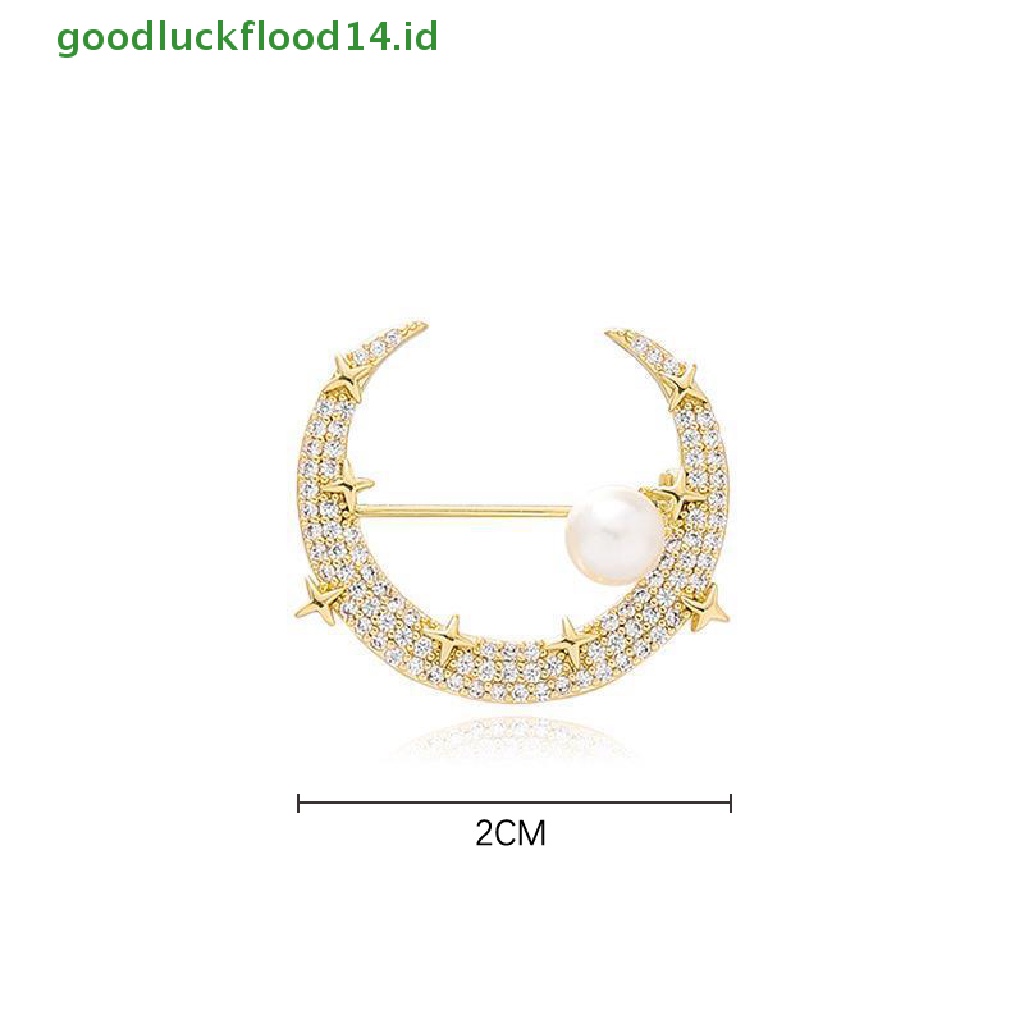 Bros Pin Bentuk Bulan Bintang Aksen Mutiara Untuk Aksesoris Pakaian Pesta Pernikahan