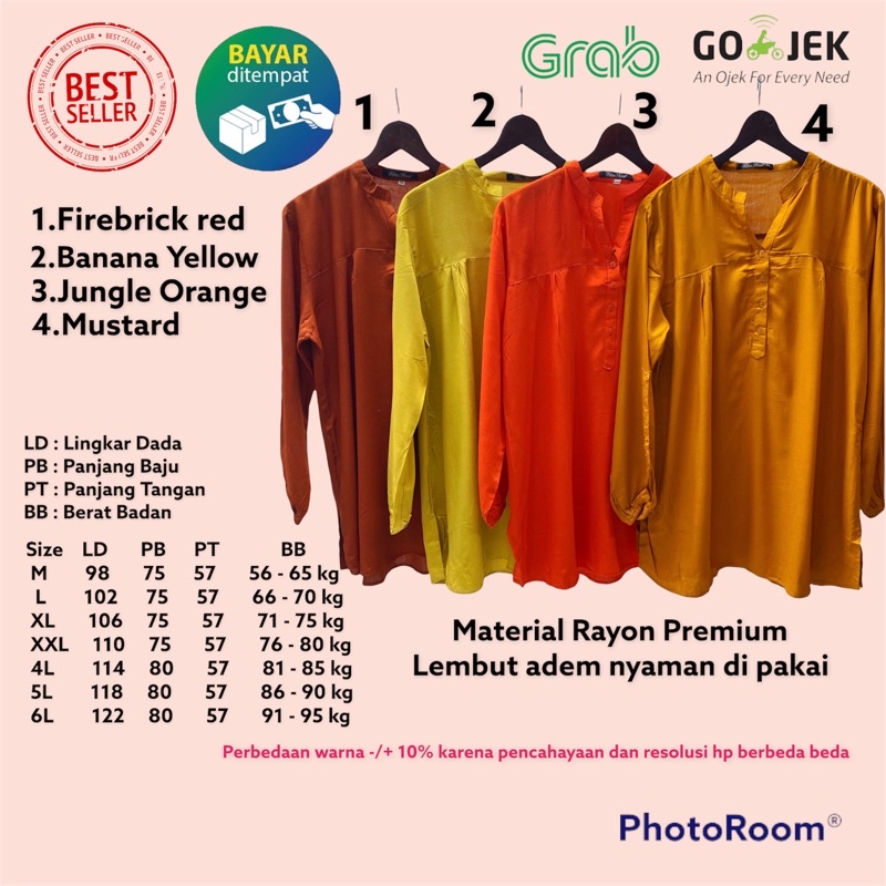 blouse atasan kemeja polos big size Mustard kuning kunyit jungle orange banana yellow kuning muda fi