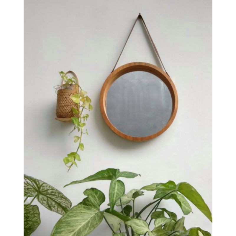 CERMIN BULAT VENEER JATI / MINDI / WHITE WASH / BLACK WASH D 35 CM