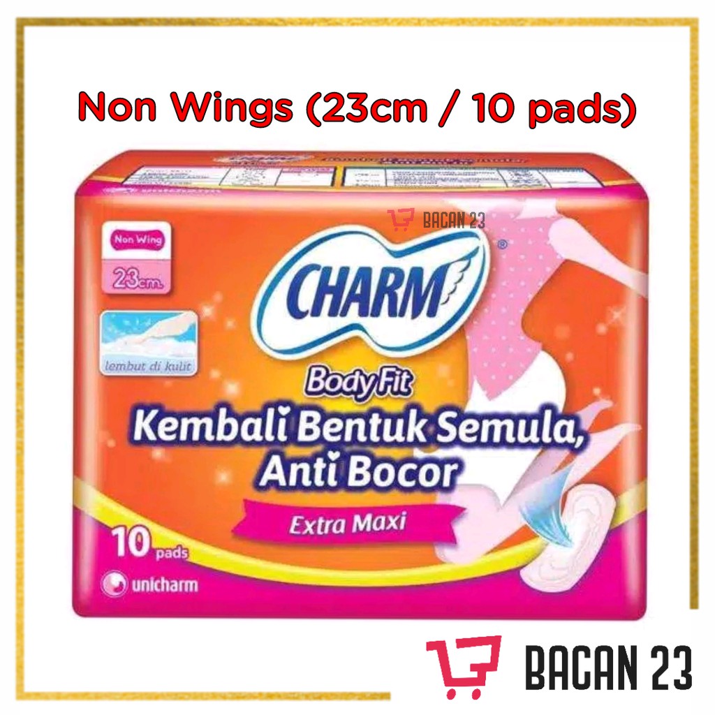 Charm Body Fit Non Wings ( 23 cm - 10 Pads ) / Pembalut - Softex  / Bacan 23 - Bacan23