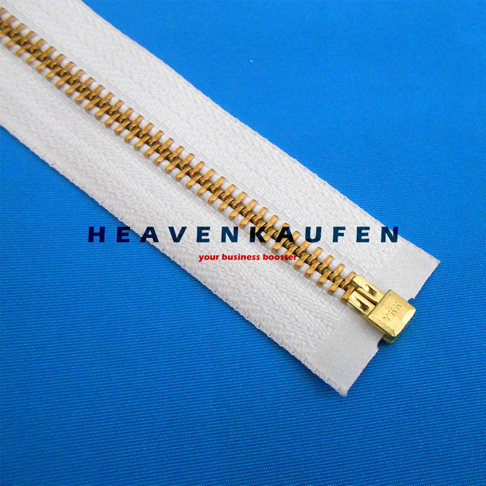 Resleting Zipper YKK Gigi Besi 55 cm / 22 inch Warna Putih - Gold Emas Open End Bolak Balik