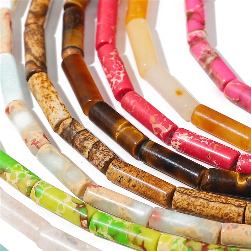 Natural Stone Tube Shaped Tiger Eye Beads With Hole Mixed Color Wholesale For Diy Fashion Jewelry Accessories