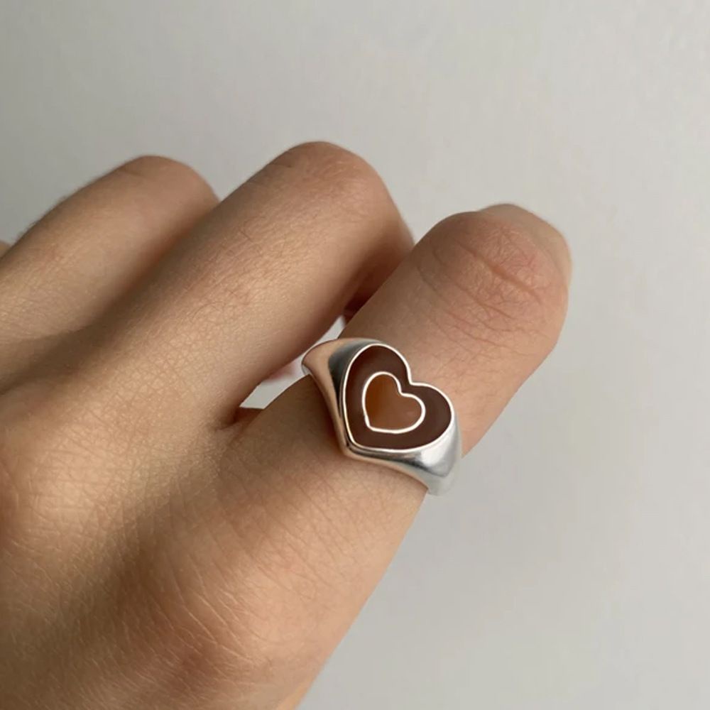 MXBEAUTY Colorful Heart Rings Simple Finger Rings Open Ring Women Dripping Oil Creative Korean Girls Vintage Fashion Jewelry