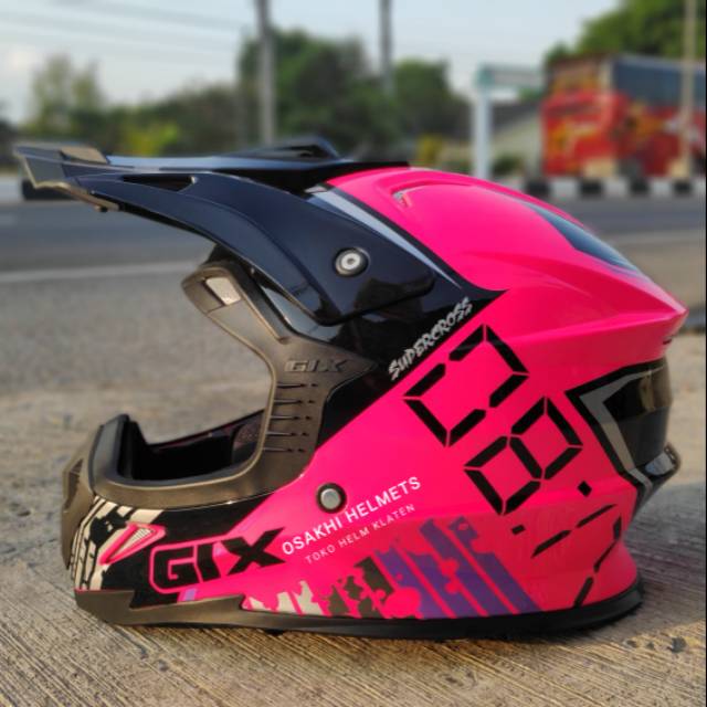 GIX SuperCross Cross MX Evo Pink Black MotorCross Helm Cross Trail Motortrail Supermoto kracker