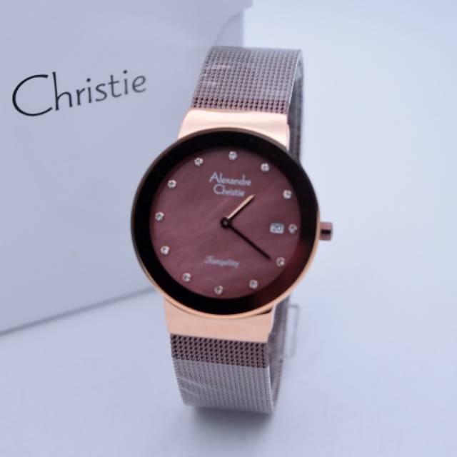 Jam Tangan Alexandre Christie AC 2607 LD Pasir Brown Rose Wanita / Cewek Original