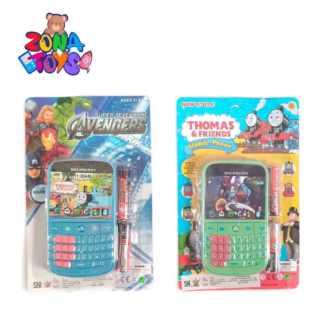 Mainan Anak Hp Mobile Phone Backberry Avengers Dan Thomas & Friends Free Baterai