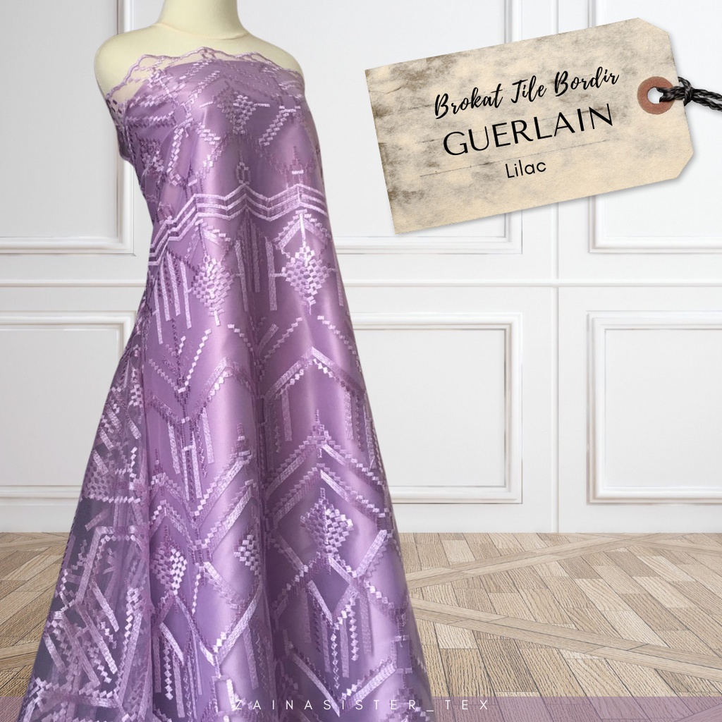 Bahan Kebaya Brokat Tile Bordir Premium Meteran Guerlain Series Warna Ungu Purple Lilac