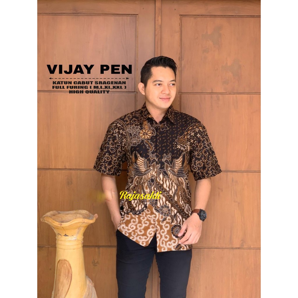 VIJAY RAJASAKTI KEMEJA BATIK PRIA SOLO LENGAN PANJANG PENDEK LAPIS FURING ATASAN PREMIUM MODERN