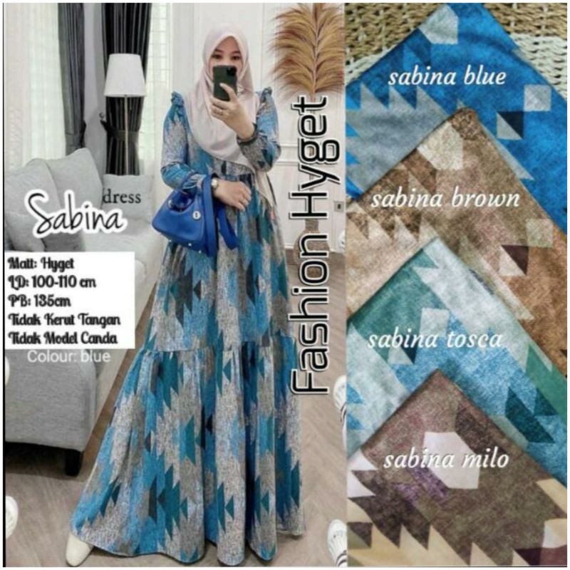 Sabina Sabila Dress Gamis Hyget Motif Terbaru Sultan Etnik Salur Polkadot Serat Kayu Akar