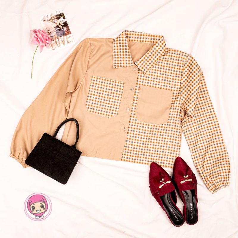 kemeja two tone crop/kemeja crop/outer