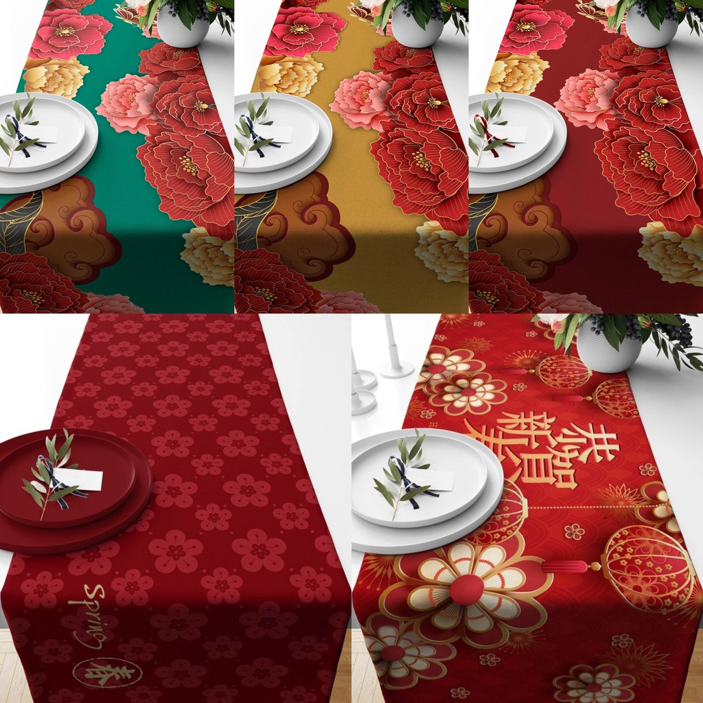 Taplak Meja Motif Imlek 280 x 40 cm CNY Sincia Table Runner Dekorasi Meja Makan Kasur Panjang