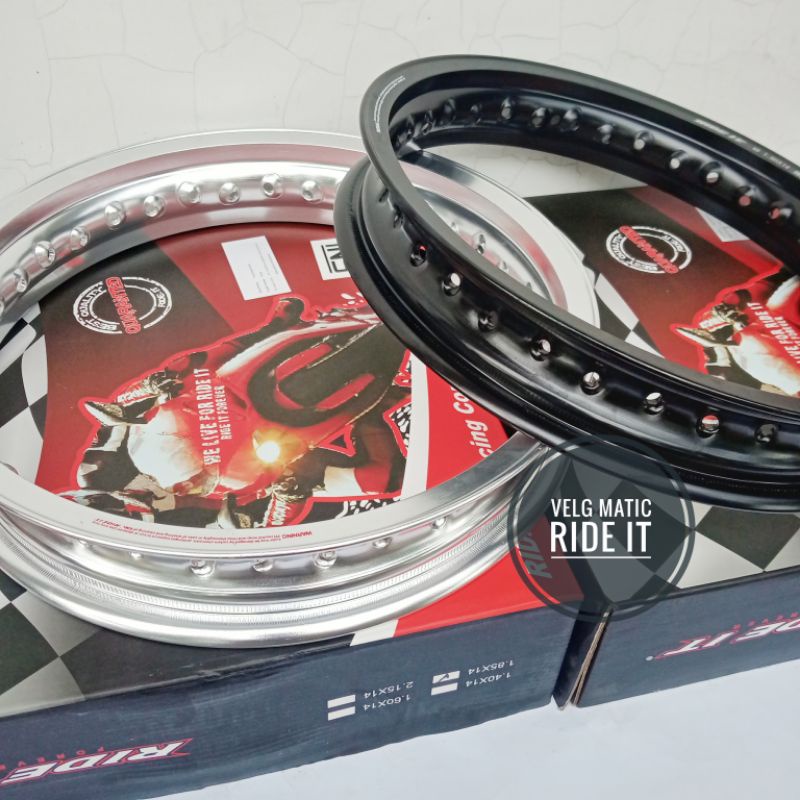 VELG MATIC RIDE IT HITAM SILVER DEPAN 185 BELAKANG 215 RING 14