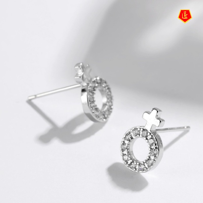 [Ready Stock]Simple Silver Diamond Personality Cross Stud Earrings