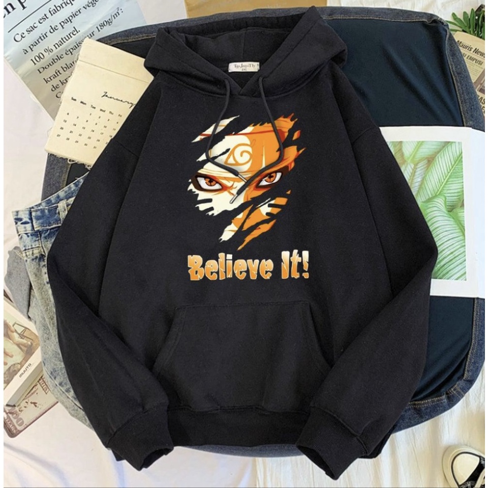 Sweater Hoodie Anime BELIEV IT! NARUTO II BELIEV IT! NARUTO Anime Jumper Hoodie II Sweter Oblong Topi Sz M - XL ( Pria &amp; Wanita / Anak &amp; Dewasa )