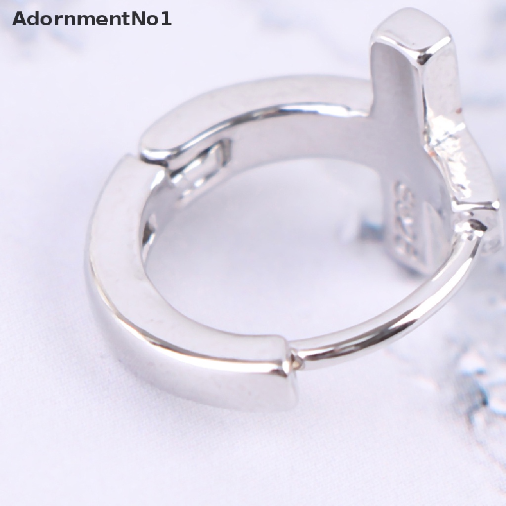 (AdornmentNo1) Anting Tusuk Sterling Silver 925 Model Salib Hitam Gaya Korea Untuk Pria