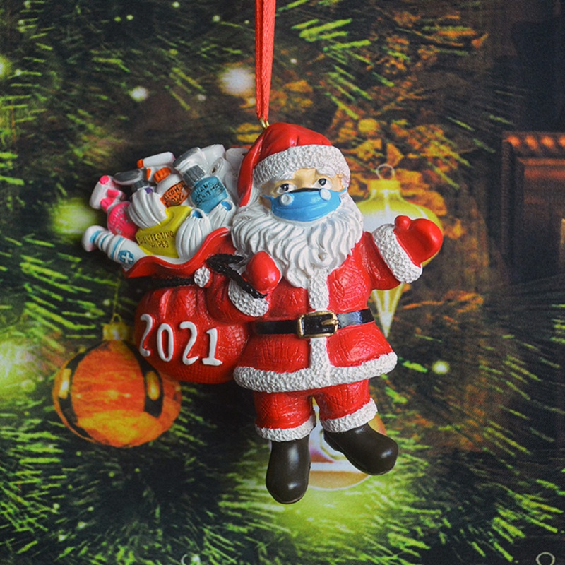 Ornamen Liontin Desain Santa Wearing a Dan Gift Bag Untuk Dekorasi Pohon Natal