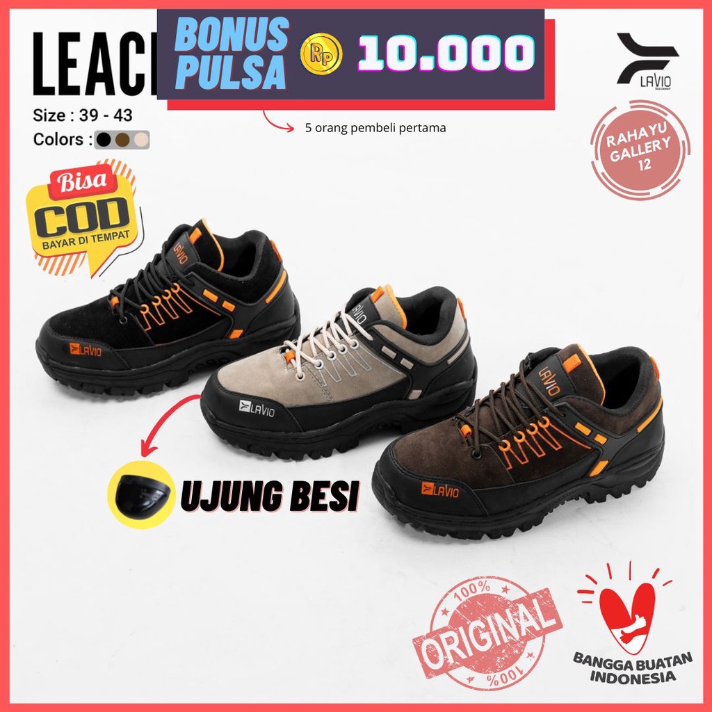 Sepatu Safety Pria Ujung Besi Original Lavio Leacher Untuk Kerja Proyek Lapangan Septi Industri