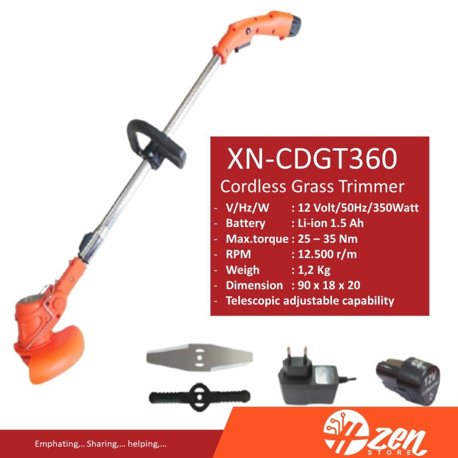 Mesin Potong Rumput Baterai Cas XENON CDGT360 2 Baterai Cordless Grass Trimmer