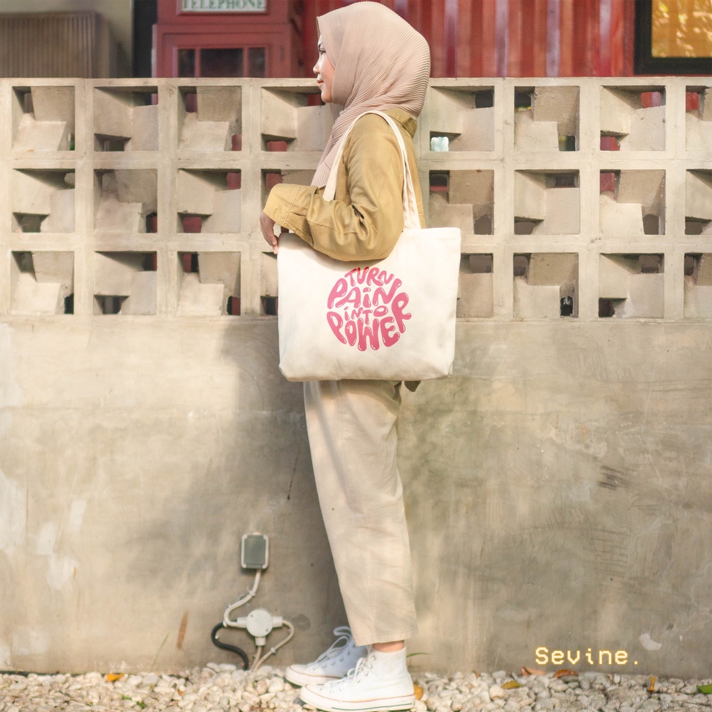 Sevine Tote Bag Kanvas Emily Aesthetic Resleting Tas Wanita Kuliah Fashion Laptop Totebag Vintage Groovy Pastel Quotes Vintage - KGR