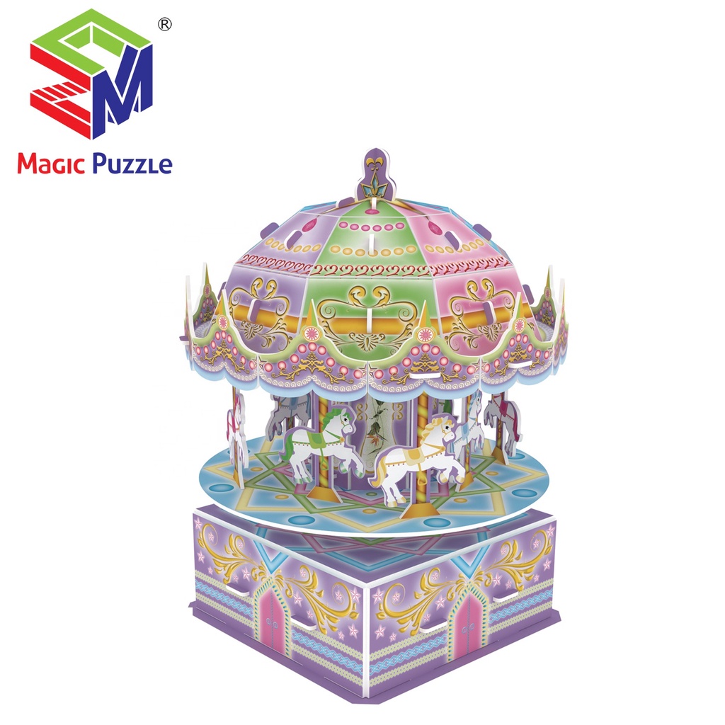 3D Puzzle Carousel / Komedi Putar + Lampu + Musik + Bisa Putar - Music Box