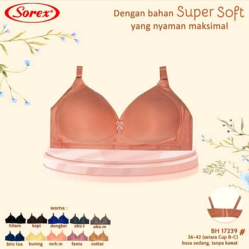 BH/BRA WANITA SOREX ART 17239. SUPER SOTF TANPA KAWAT BUSA TIPIS KAIT:3  CUP.C UK:36.38.40.42
