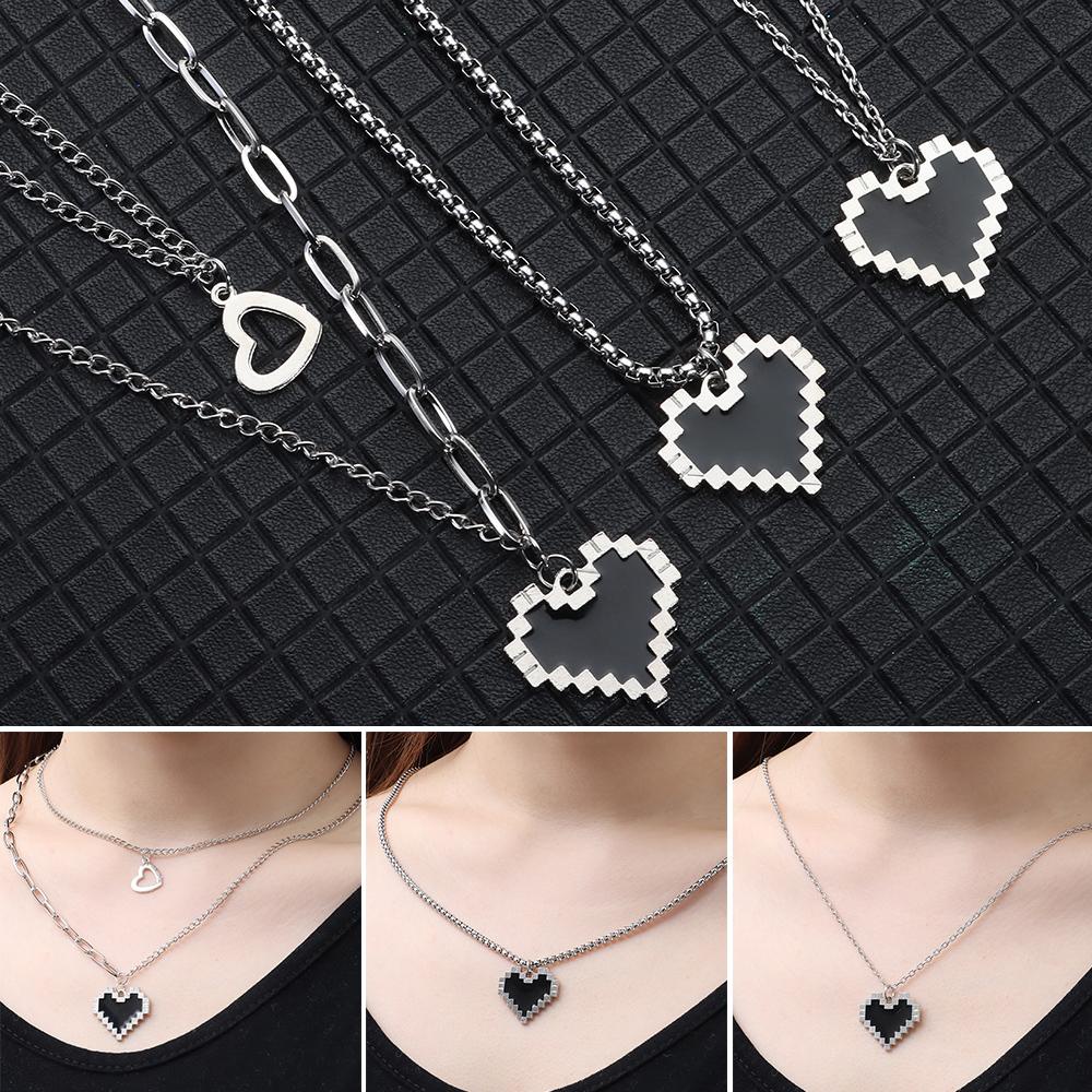 Lily Black Mosaic Love Necklace Trendy Perhiasan Hadiah Wanita Pria Kalung Rantai Double Layer