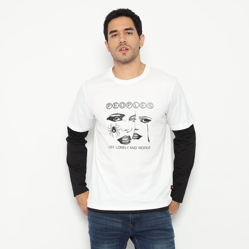 Peoples kaos pria unisex double layer lonely and vicious - putih hitam
