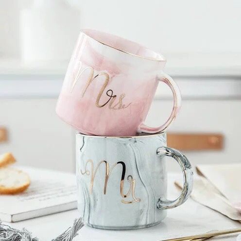 Gelas Couple Mug Set Mr &amp; Mrs 2In1/Gelas Couple Marble Mug Set Gift Box Cangkir Couple Mug Set Mr &amp; Mrs