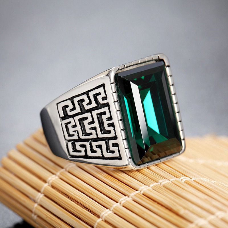 Classic Luxury Men's Great Wall Pattern Casual Gemstone Ring Jewelry