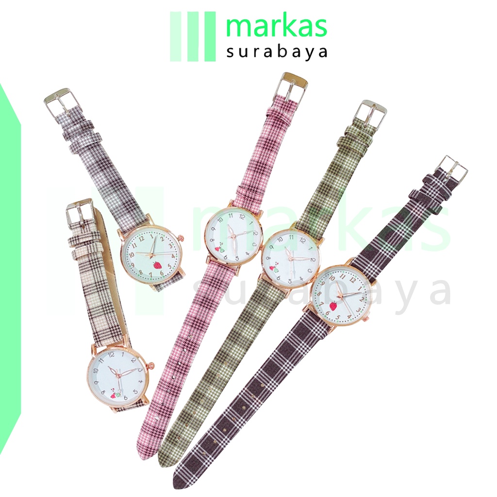 MARKAS J185 Jam Tangan Analog Watch Wanita Strap Kotak Kotak Korean Style