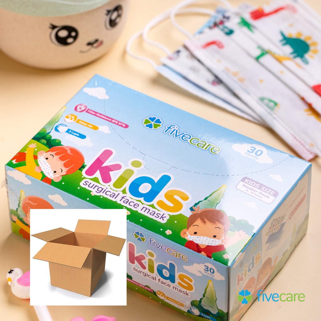 1 dus fivecare Kids Surgical Face Mask - 1 Kotak 30 Pcs BFE 9
