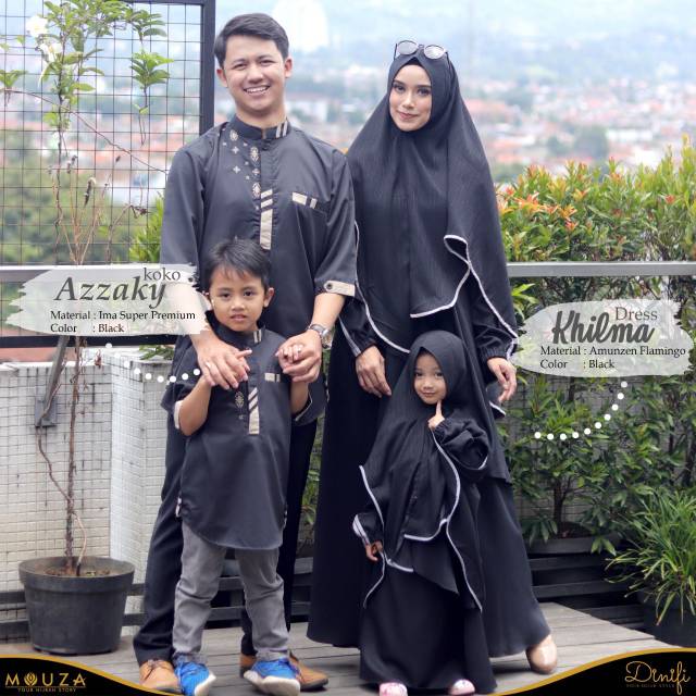 MOUZA DINIFI - COUPLE KHILMA AZZAKY BLACK / GAMIS BUSUI / COUPLE LEBARAN / SARIMBIT KELUARGA