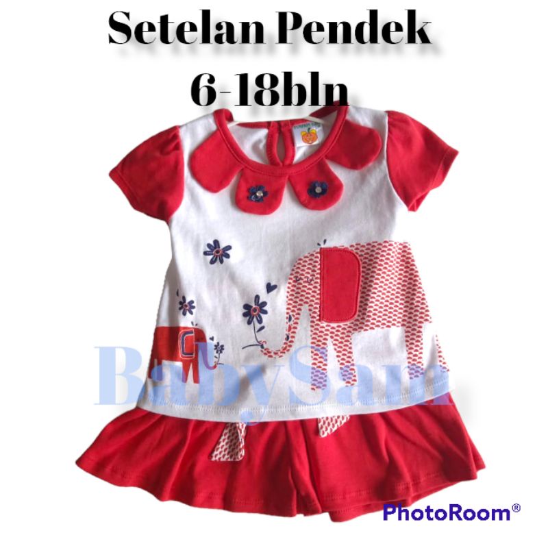 Setelan Pendek Anak Perempuan Motif Gajah Lucu 6-18 Bulan Pumpkin Kids