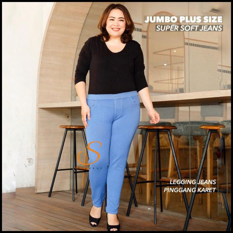 Celana jeans wanita pinggang karet - jegging wanita jumbo - jeans pensil wanita pinggang karet